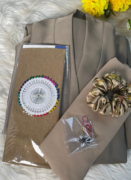 Tiktok Fabric Abaya Set - Beige
