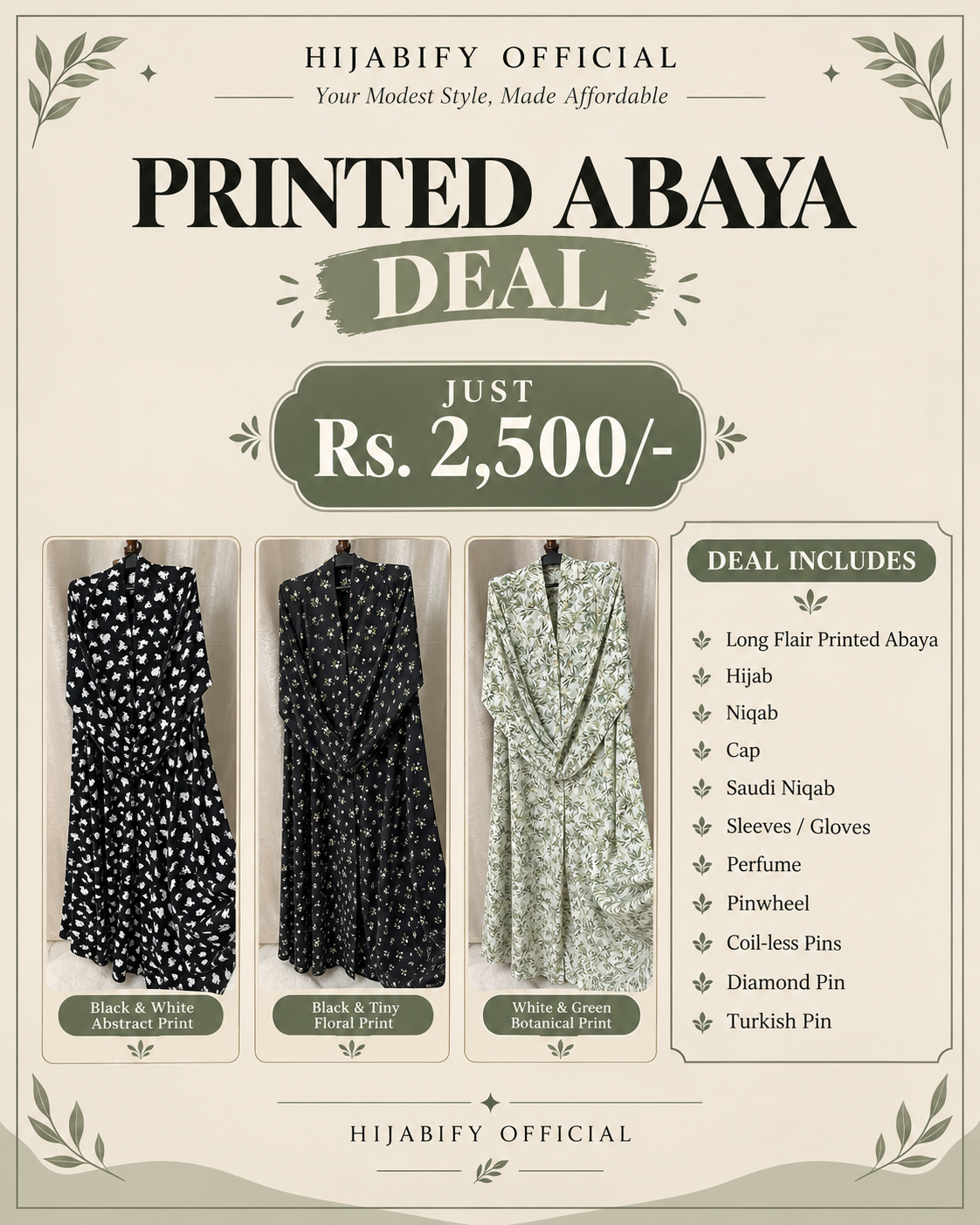 Complete Printed Long Flair Abaya set deal