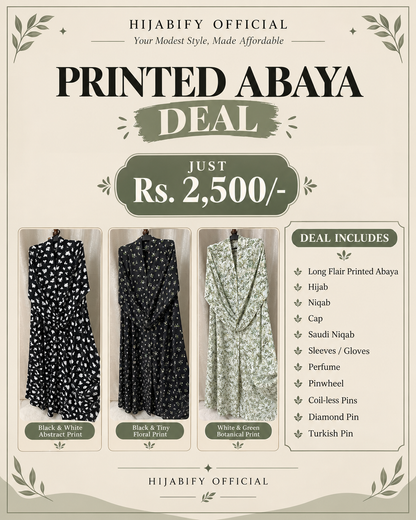 Complete Printed Long Flair Abaya set deal