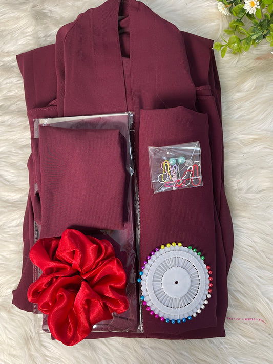 Long Flair Abaya Set - Wine