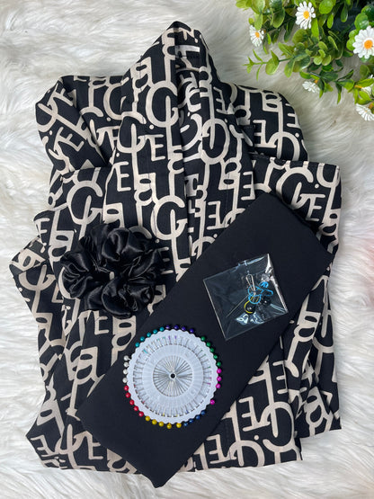Long Flair Abaya Set - Black with Circles