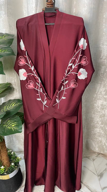 Tiktok Embriodery Abaya - Maroon