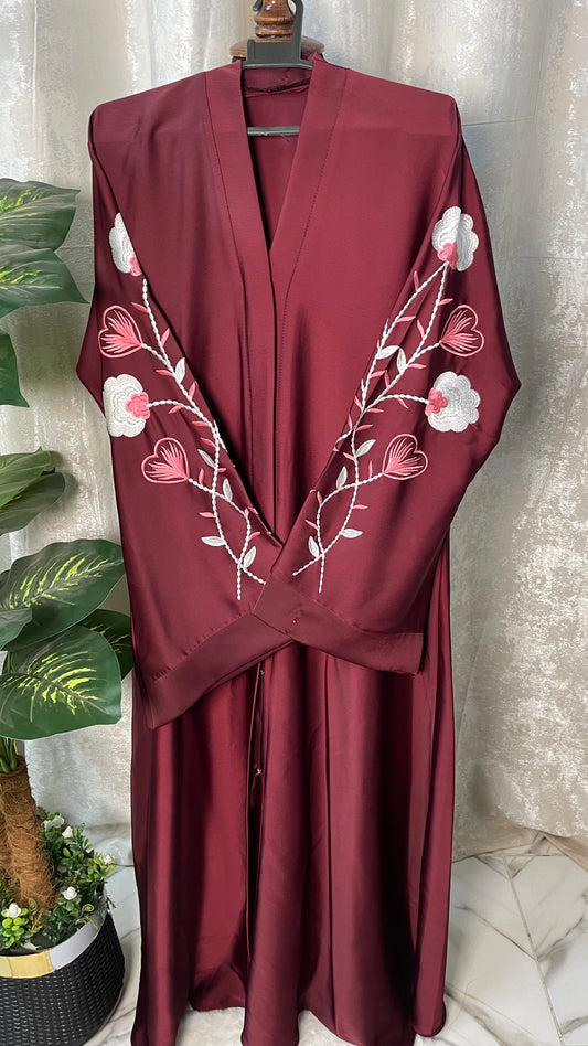 Tiktok Embriodery Abaya - Maroon
