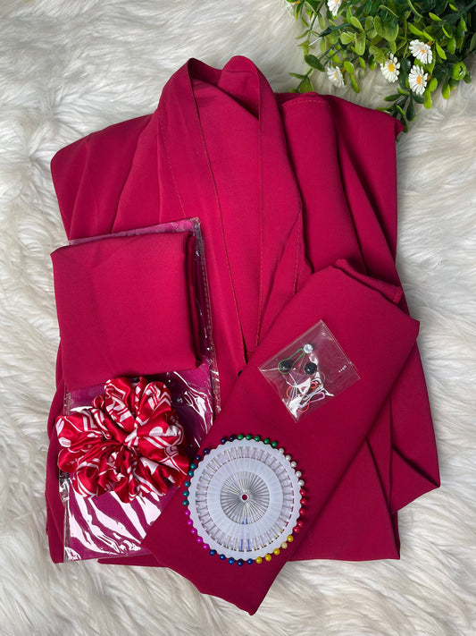 Long Flair Abaya Set - Maroonish Pink