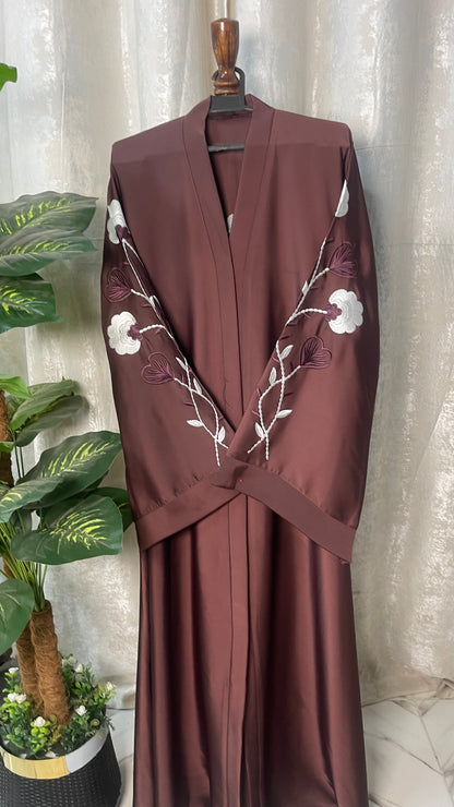 Tiktok Embriodery Abaya Set - Dark Brown