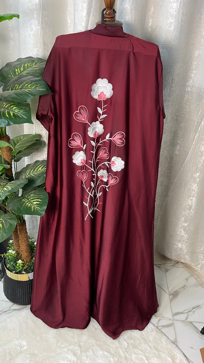 Tiktok Embriodery Abaya - Maroon