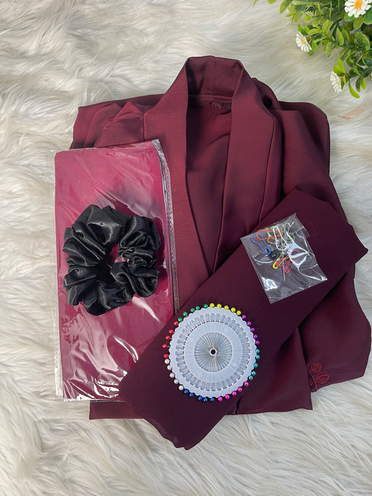 Embriodery abaya set - Dark Maroon