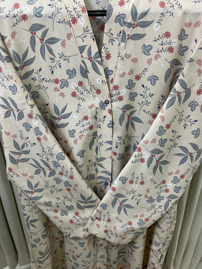 Printed Abaya - Light Skin with Grey and Orange