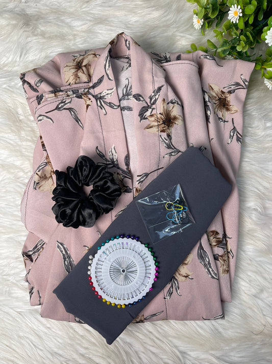 Long Flair Abaya Set - Dustypink