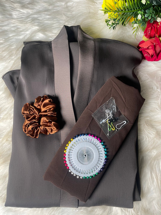 Tiktok Fabric Abaya Set With Pocket - wallnut