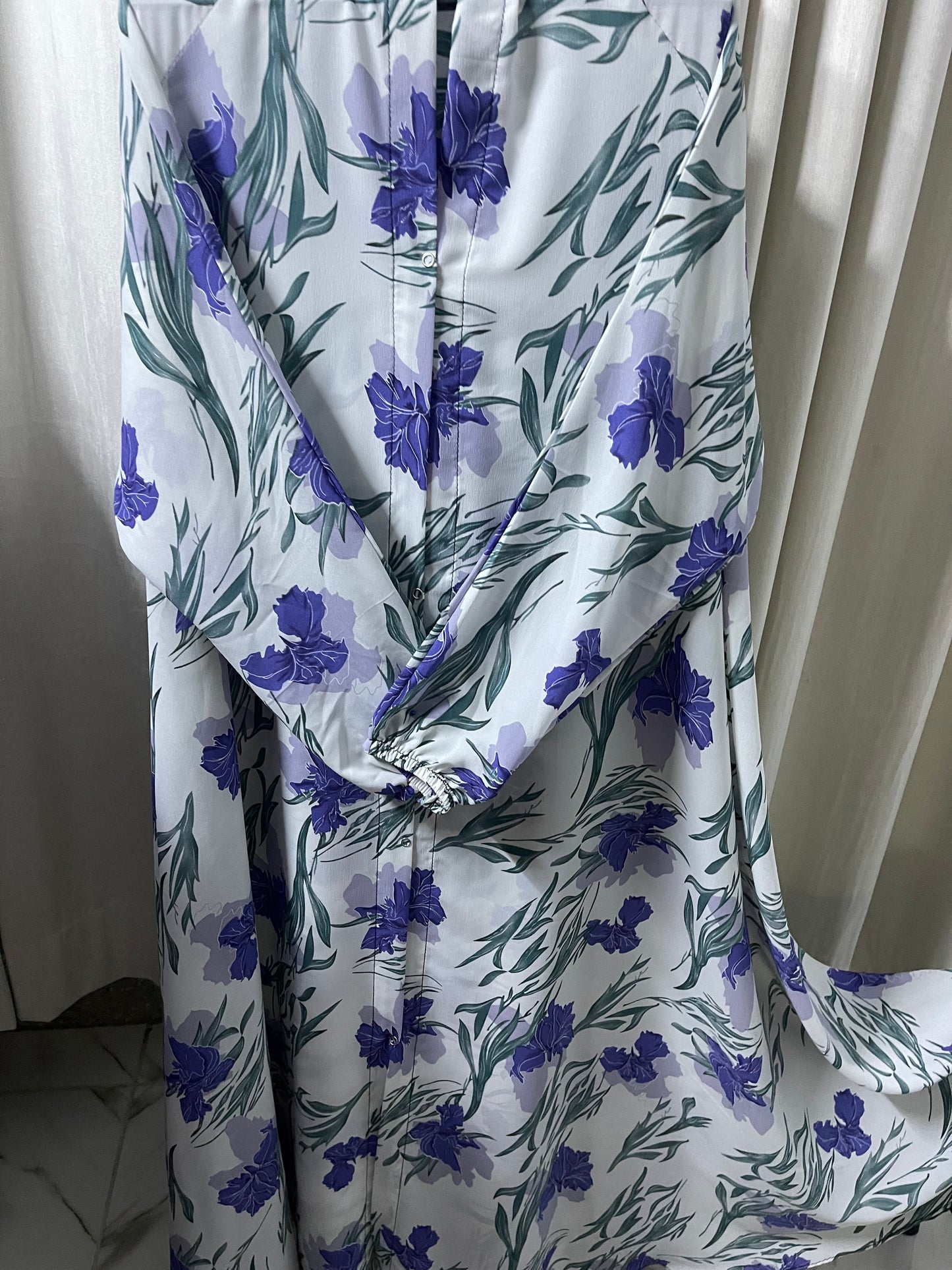 Long Flair Abaya Set -White With Orchid and blue