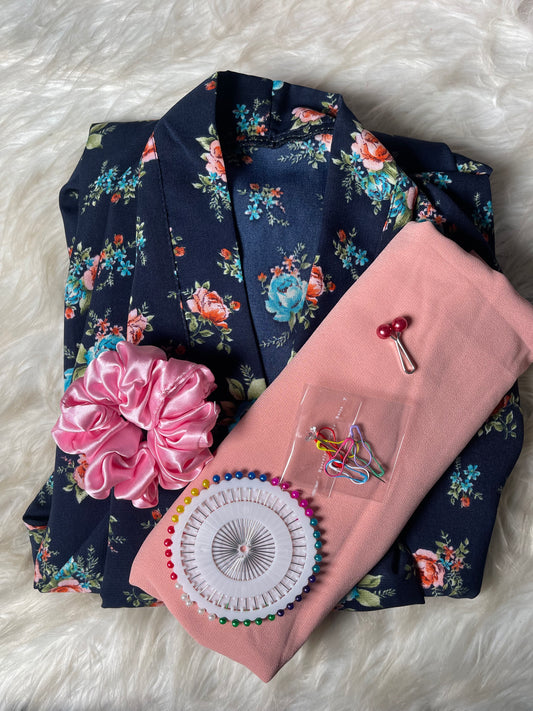 Dark blue with flowers