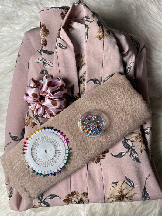 Long Flair Print Abaya with Long Hijab