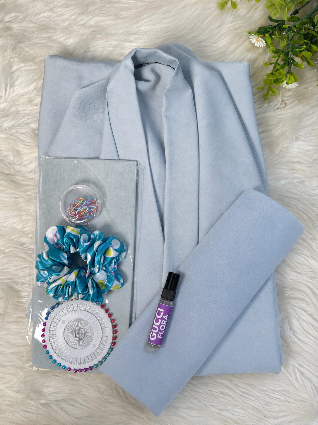 Tiktok Fabric Abaya Set - Ice Blue