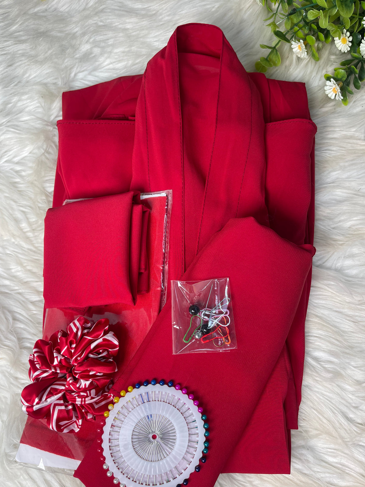 Long Flair Abaya Set - Cherry Red