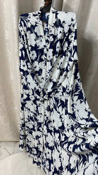 Long Flair Printed - White with navy