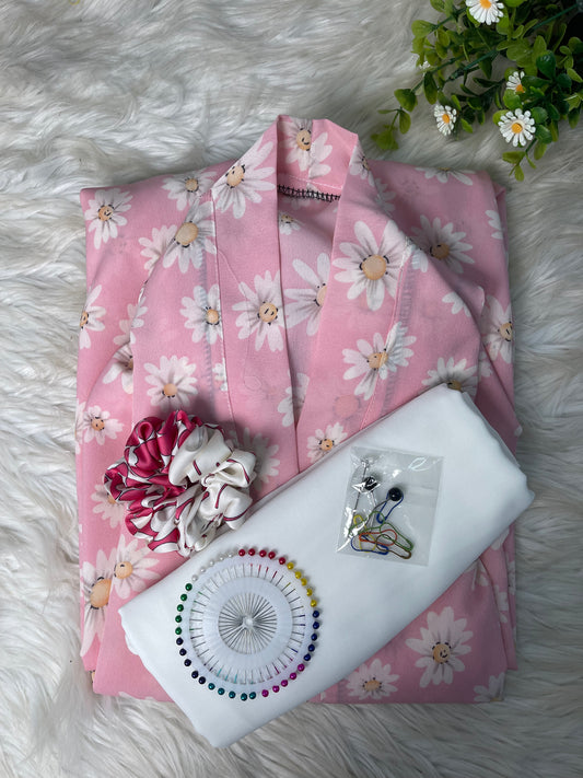 Pink with white flowers