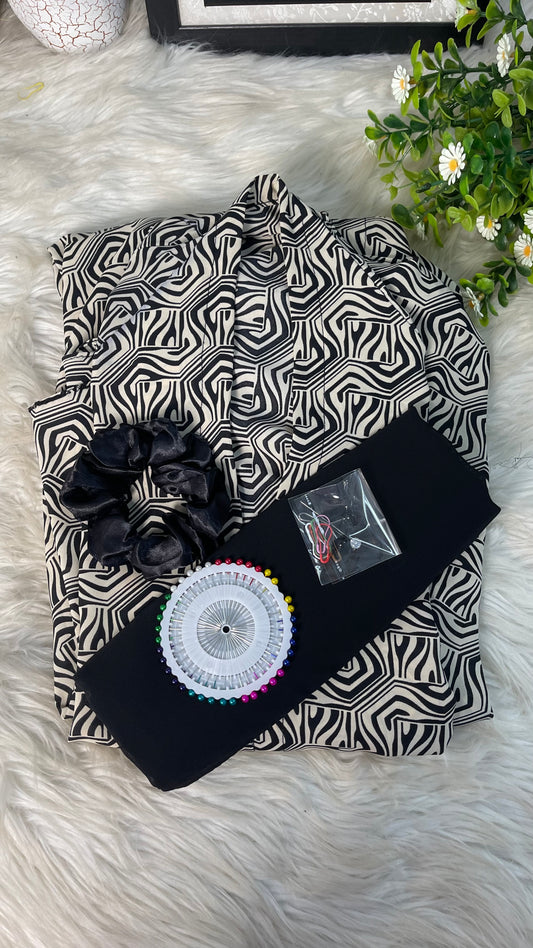 Long Flair Printed - Beige with Black