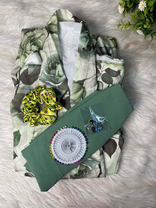 Long Flair Abaya Set - Green Leaves