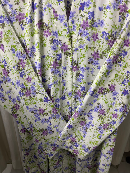 Printed Abaya - White with Light Purple and green combo