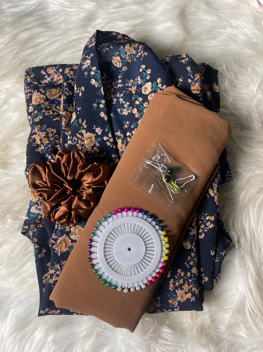 Dark Blue With Chocalate Flowers