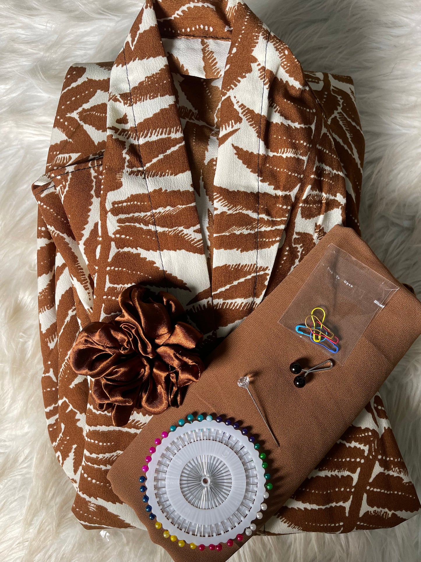 Long Flair Abaya Set - White  with chocalate brown