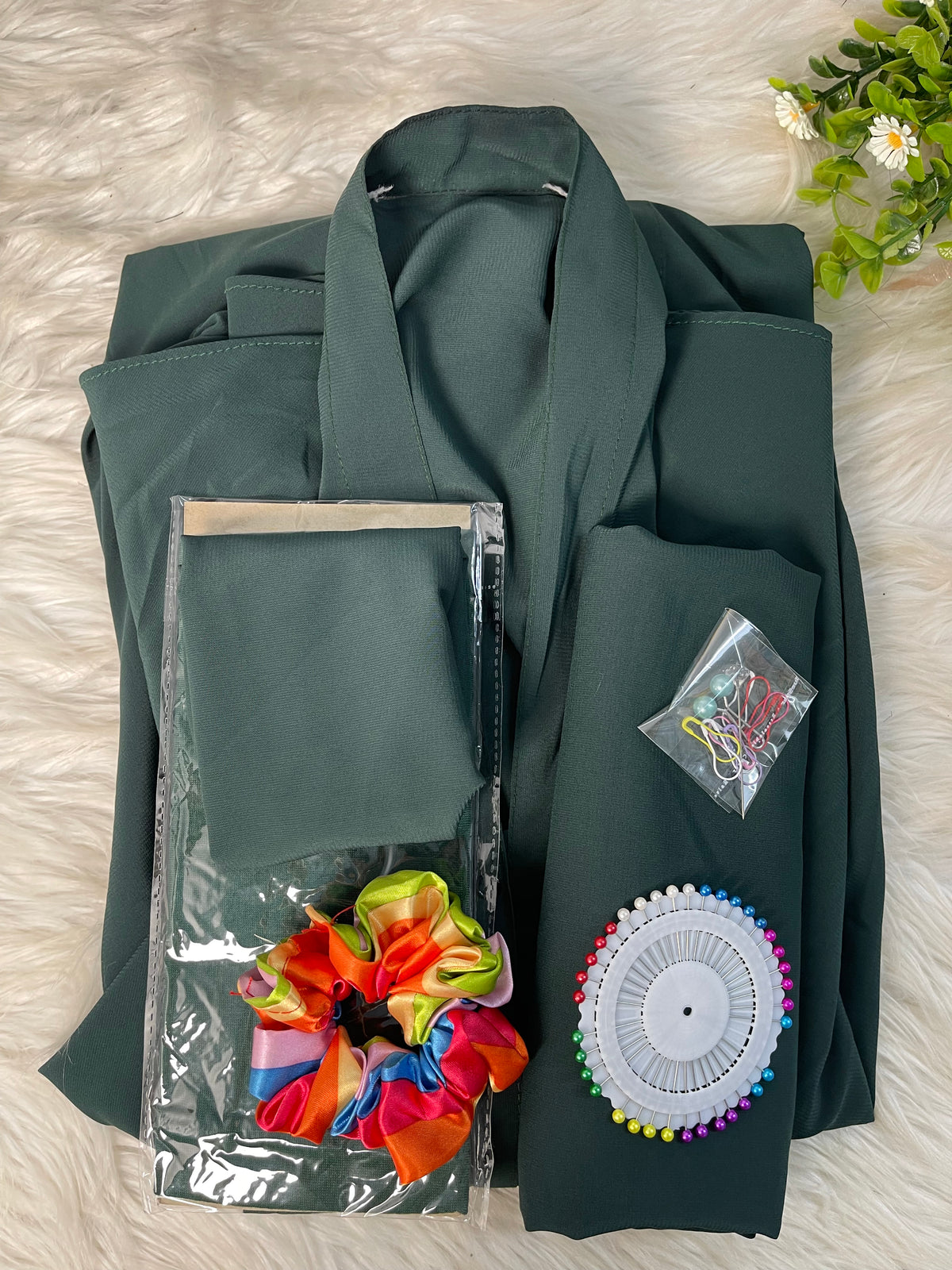 Long Flair Abaya Set - Green