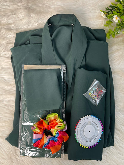 Long Flair Abaya Set - Green