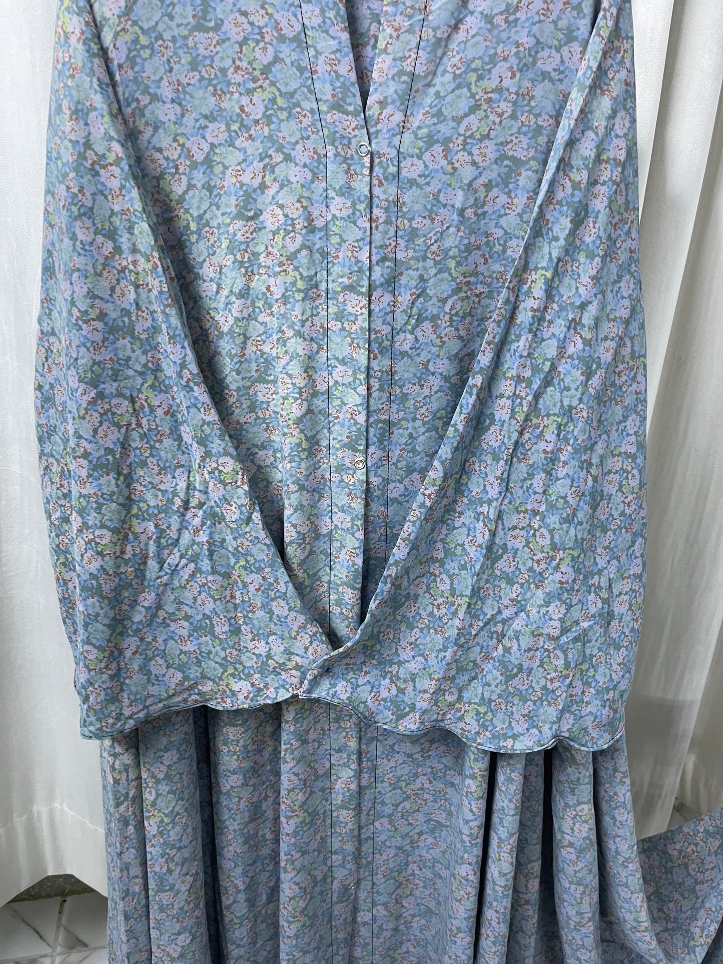 Long Flair Abaya Set - Light Blue with Flowers