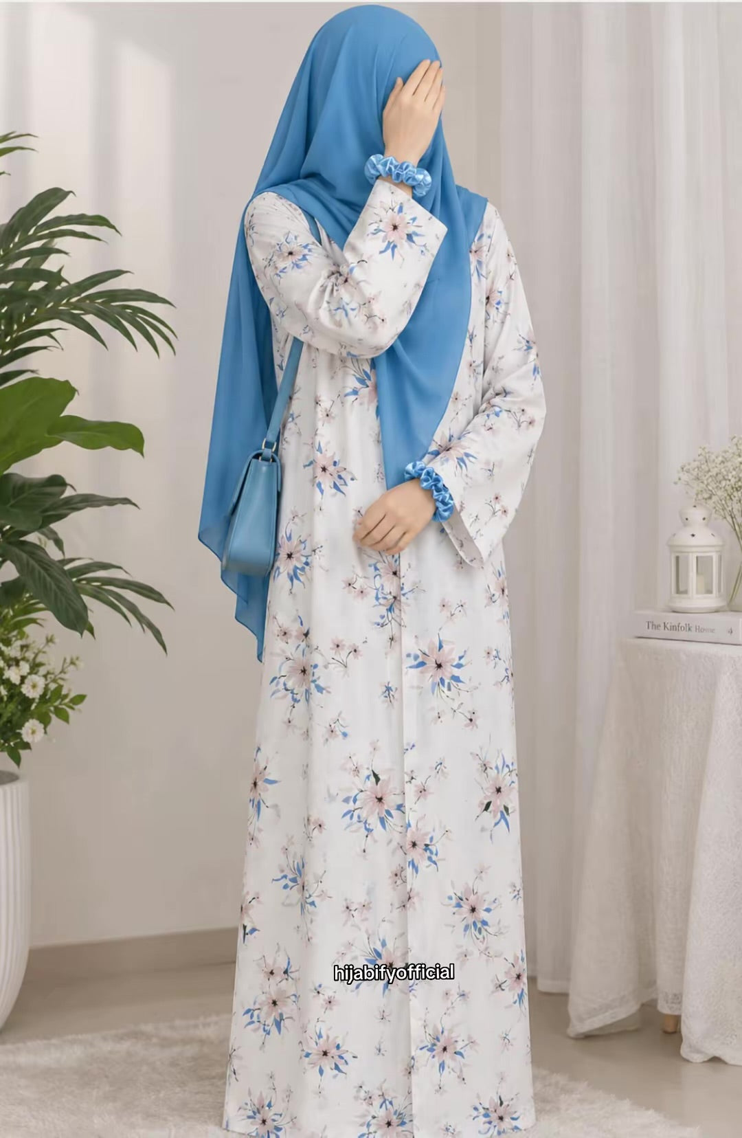 White with blue pink flowers