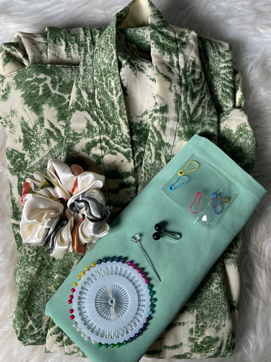 Long Flair Abaya Set -White with Green