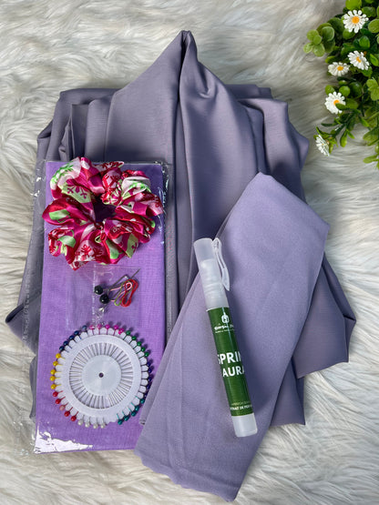 Tiktok Fabric Turkish Style Abaya Set - Light Purple/Orchid