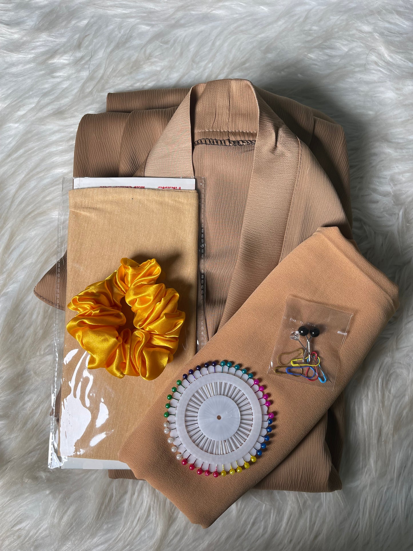 Tiktok Fabric Abaya Set With Pocket - Skin