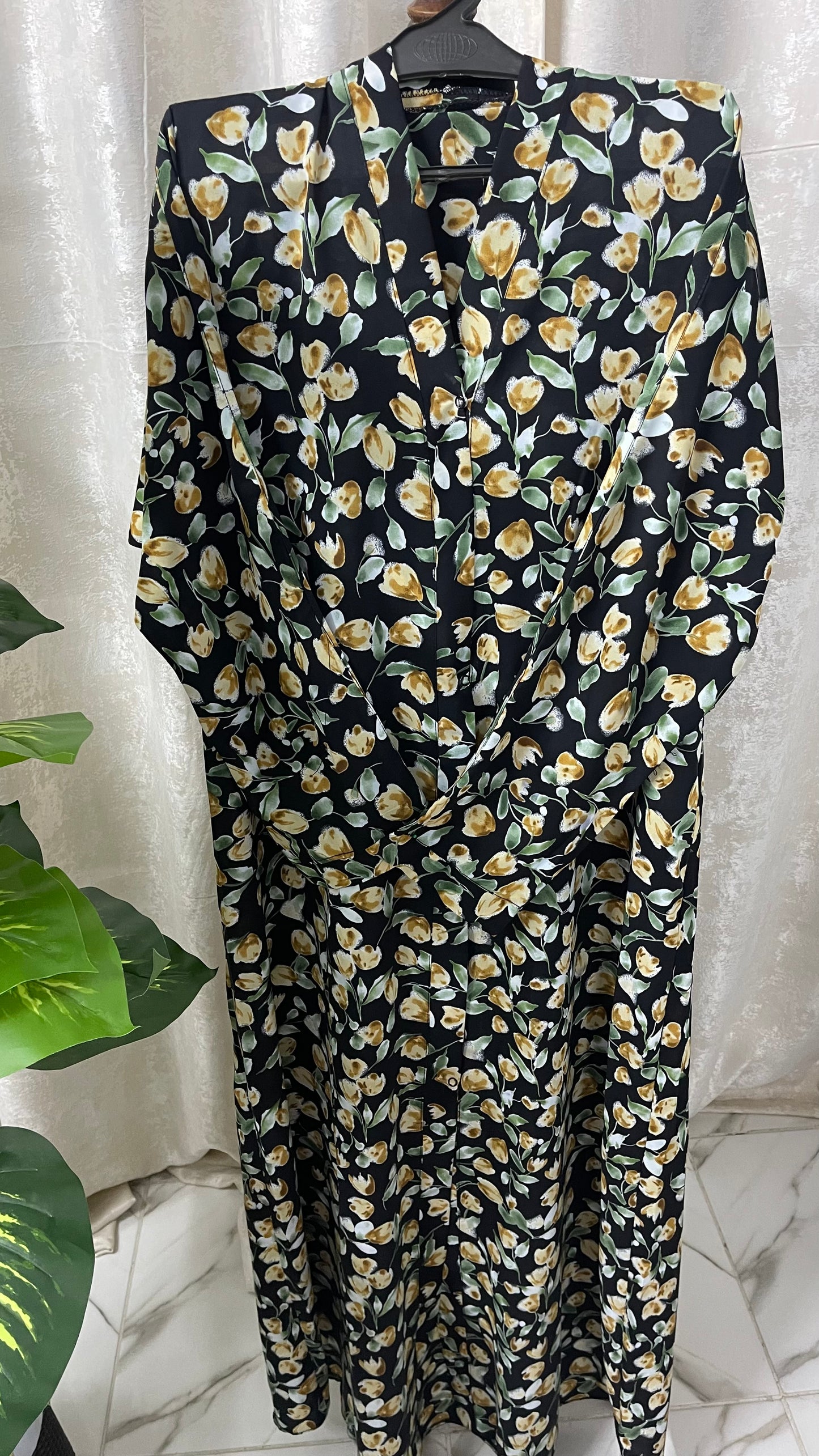Black With Green Brown Flowers