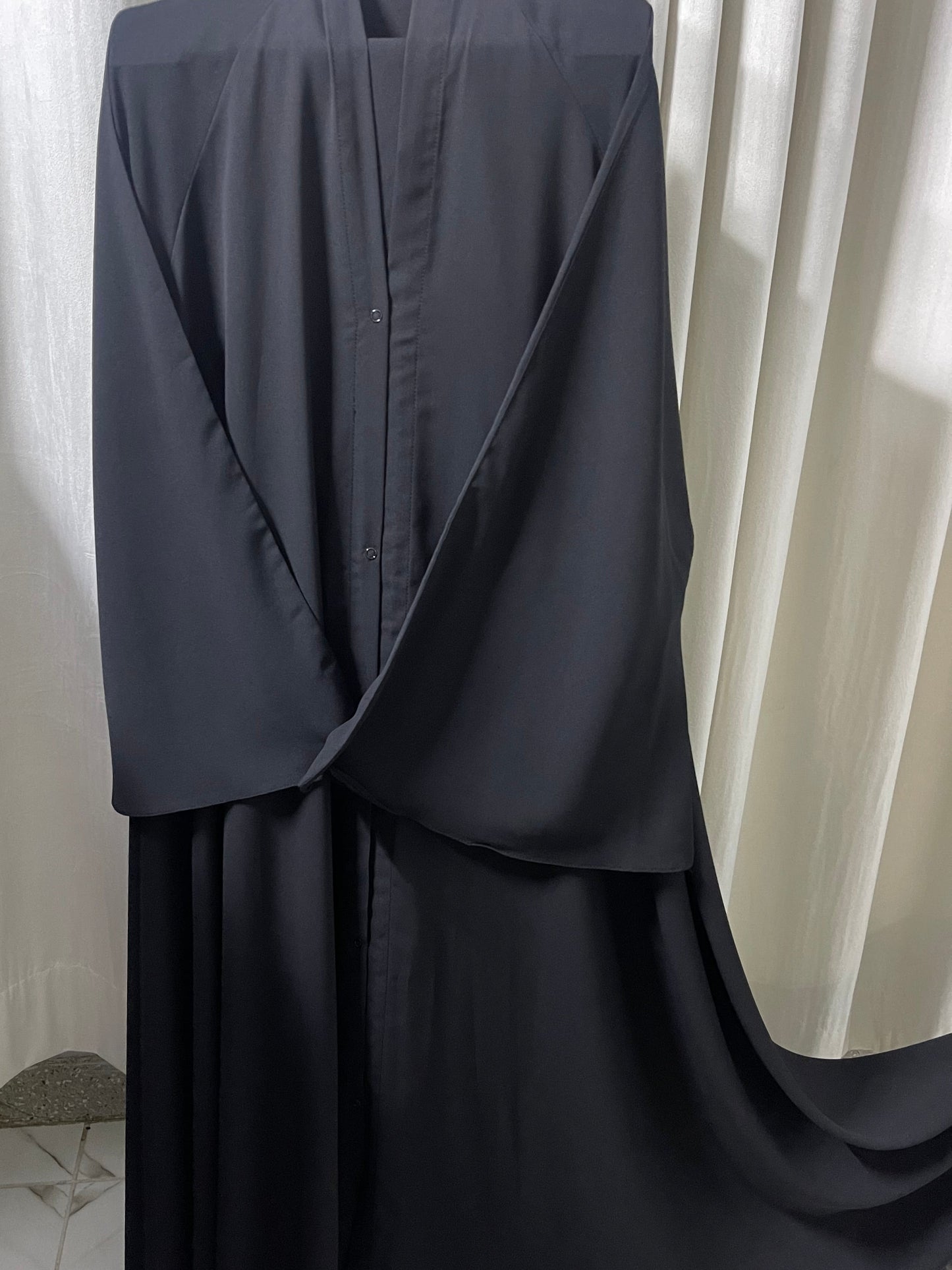 Plain Black Abaya With Long  Flair