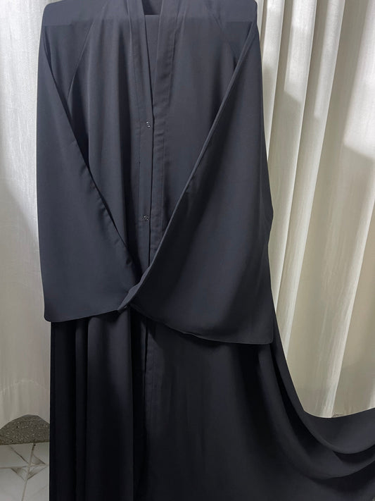 Plain Black Abaya With Long  Flair