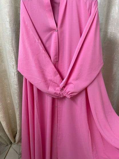 Long Flair Abaya Set - Rose Pink