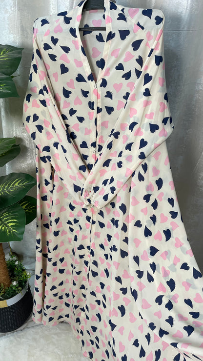 Long Flair Abaya Set - Cream with hearts