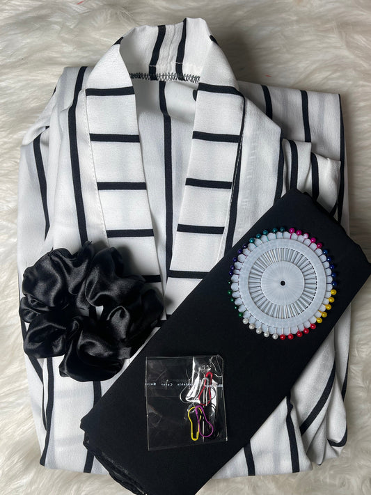 Printed Abaya - White with Black lines