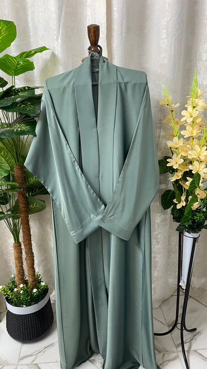 Tiktok Fabric Turkish Style Abaya Set - Mint