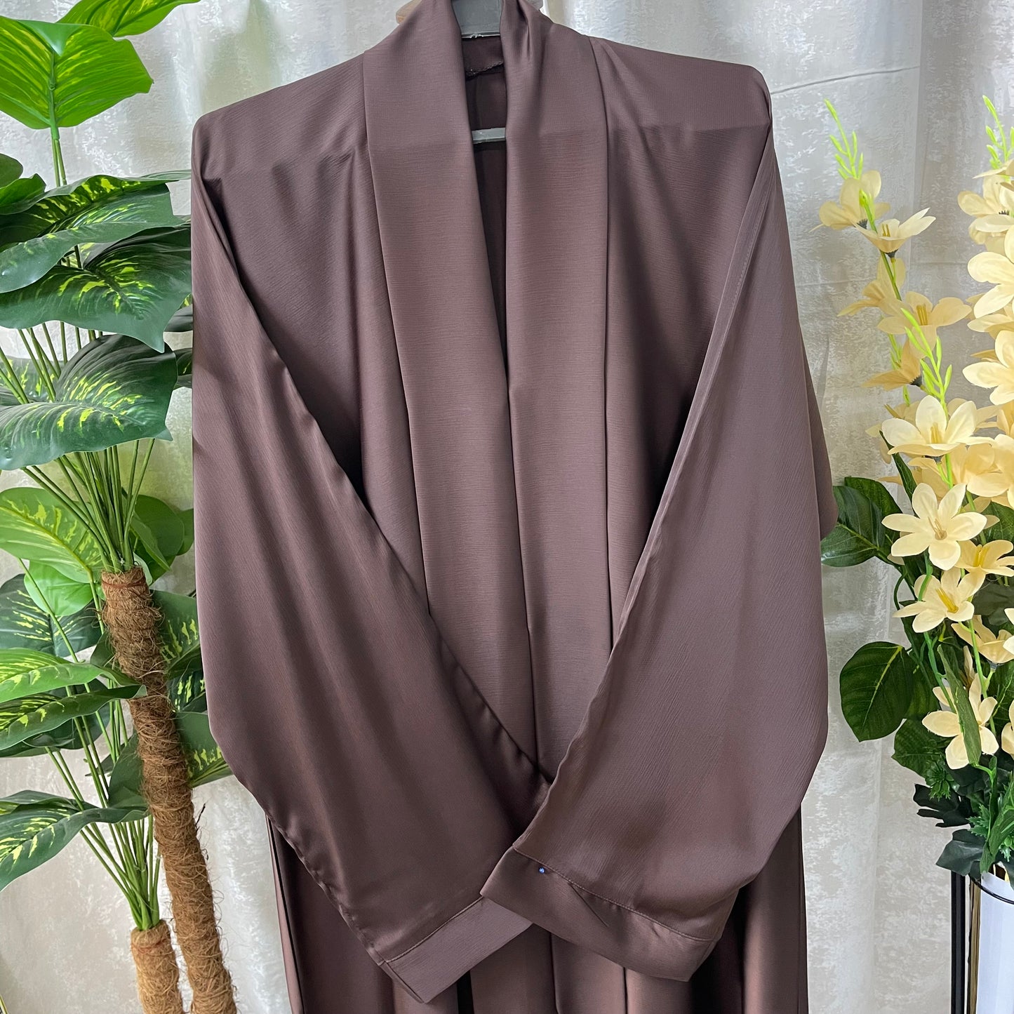 Tiktok Fabric Turkish Style Abaya Set - Dark Brown