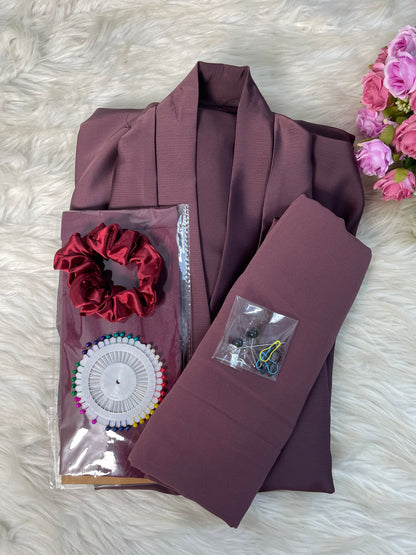 Tiktok Fabric Abaya Set - Burnt maroon