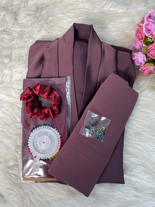 Tiktok Fabric Abaya Set - Burnt maroon