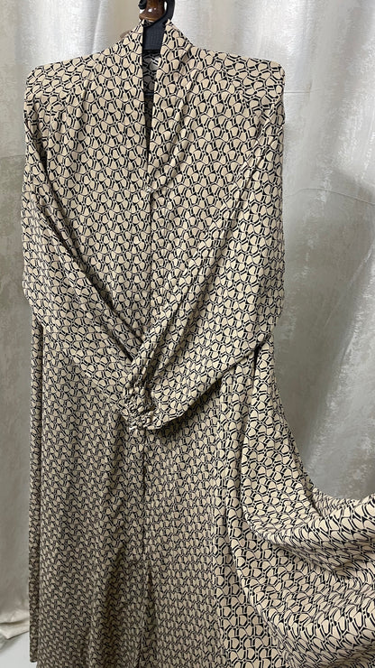 Long Flair Abaya Set - Beige With Black