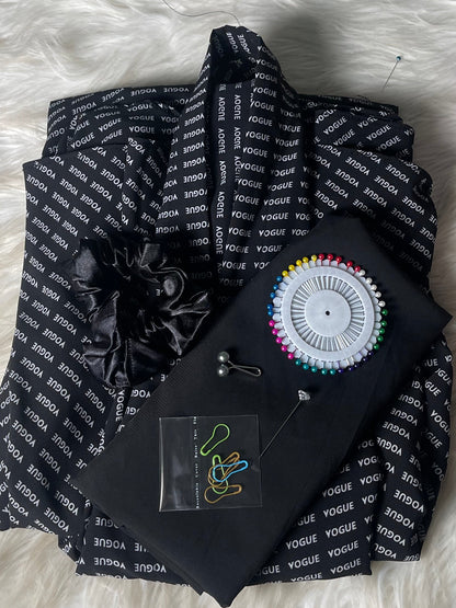 Long Flair Abaya Set -Black with letters