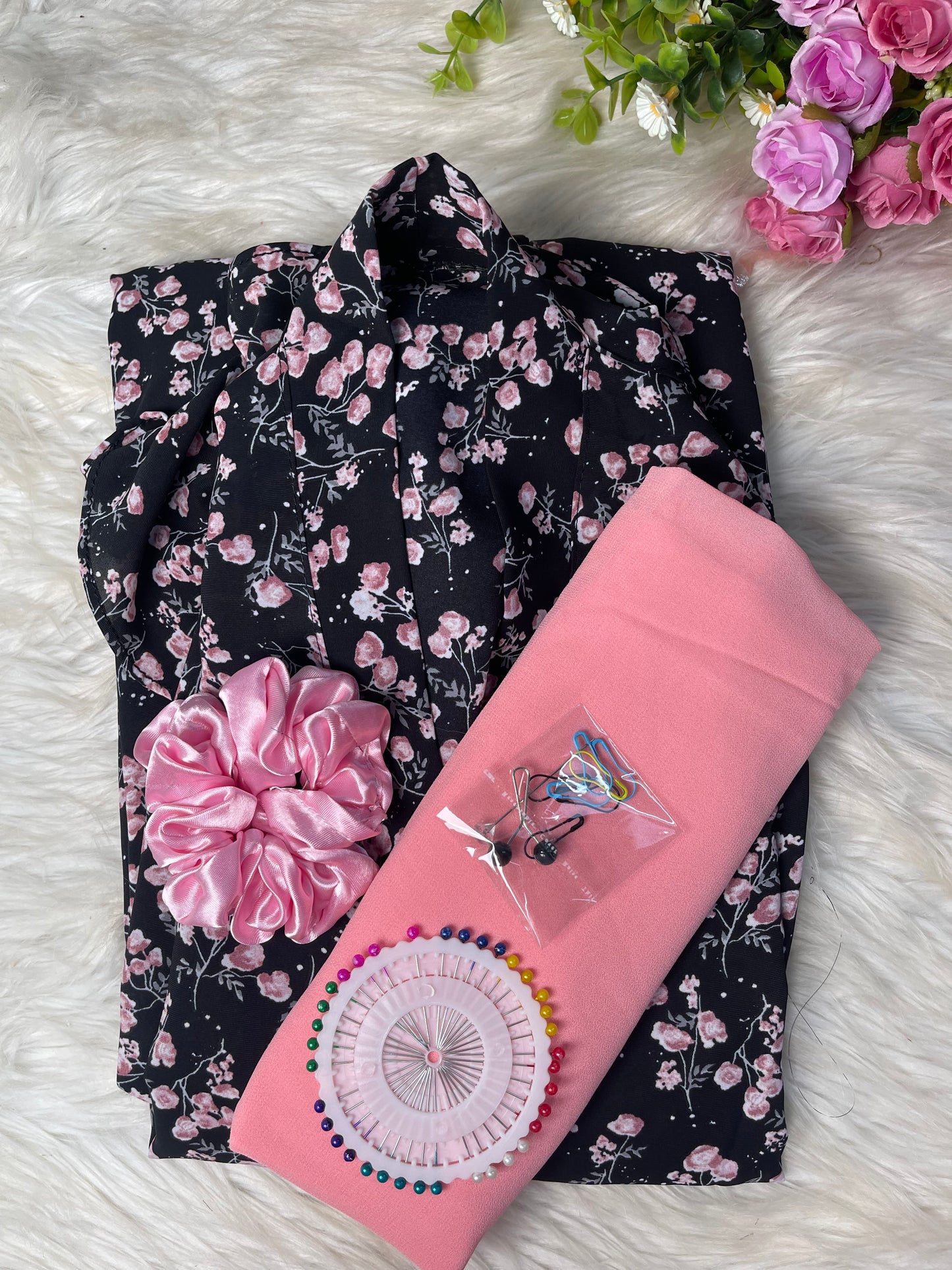 Black With Light Pink Flowers