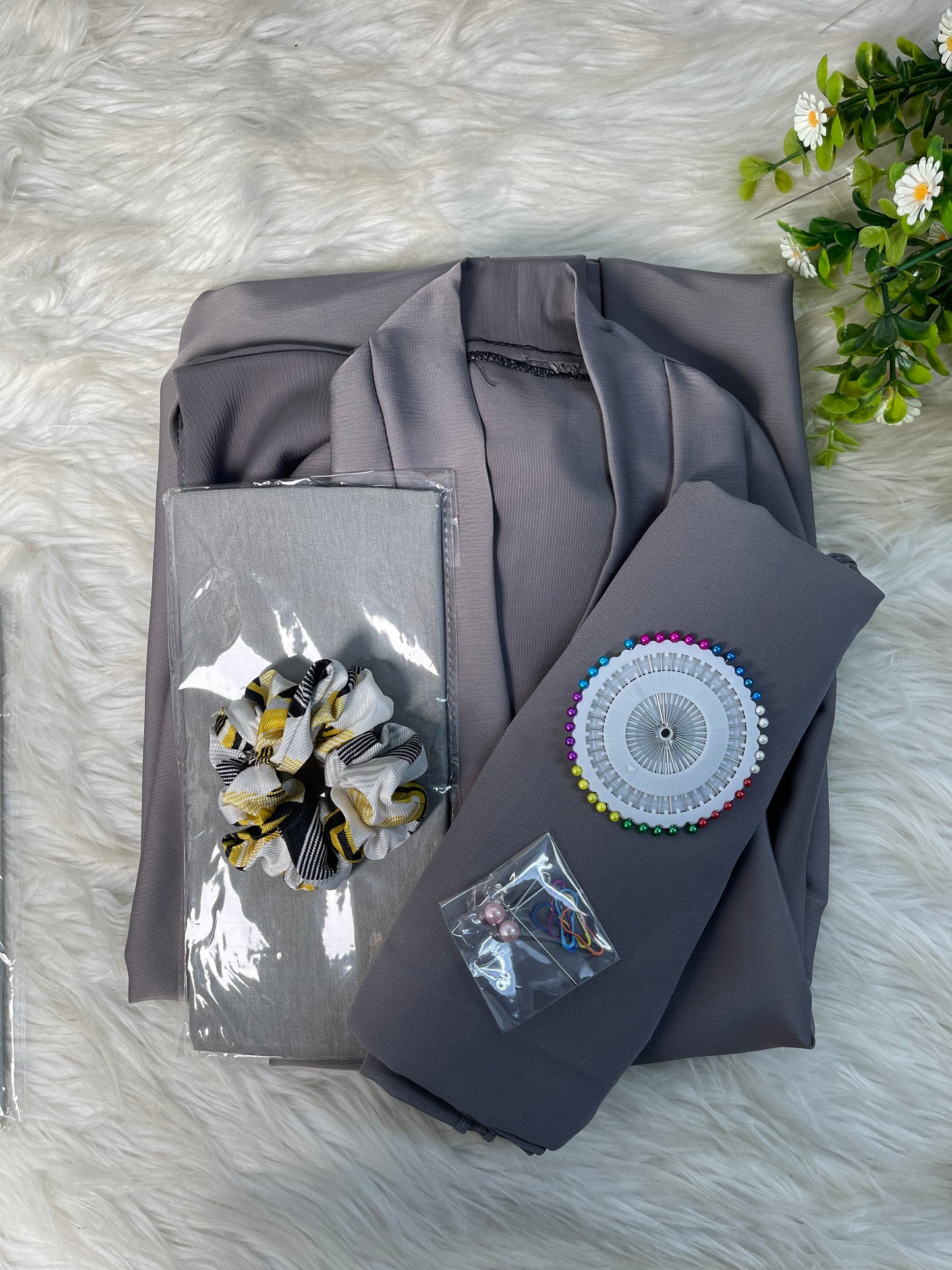 Tiktok Fabric Abaya Set - Matte grey