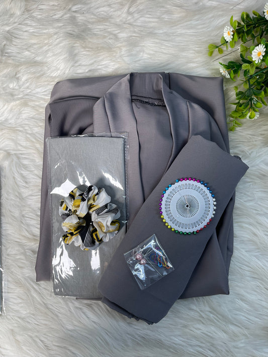 Tiktok Fabric Abaya Set - Matte grey