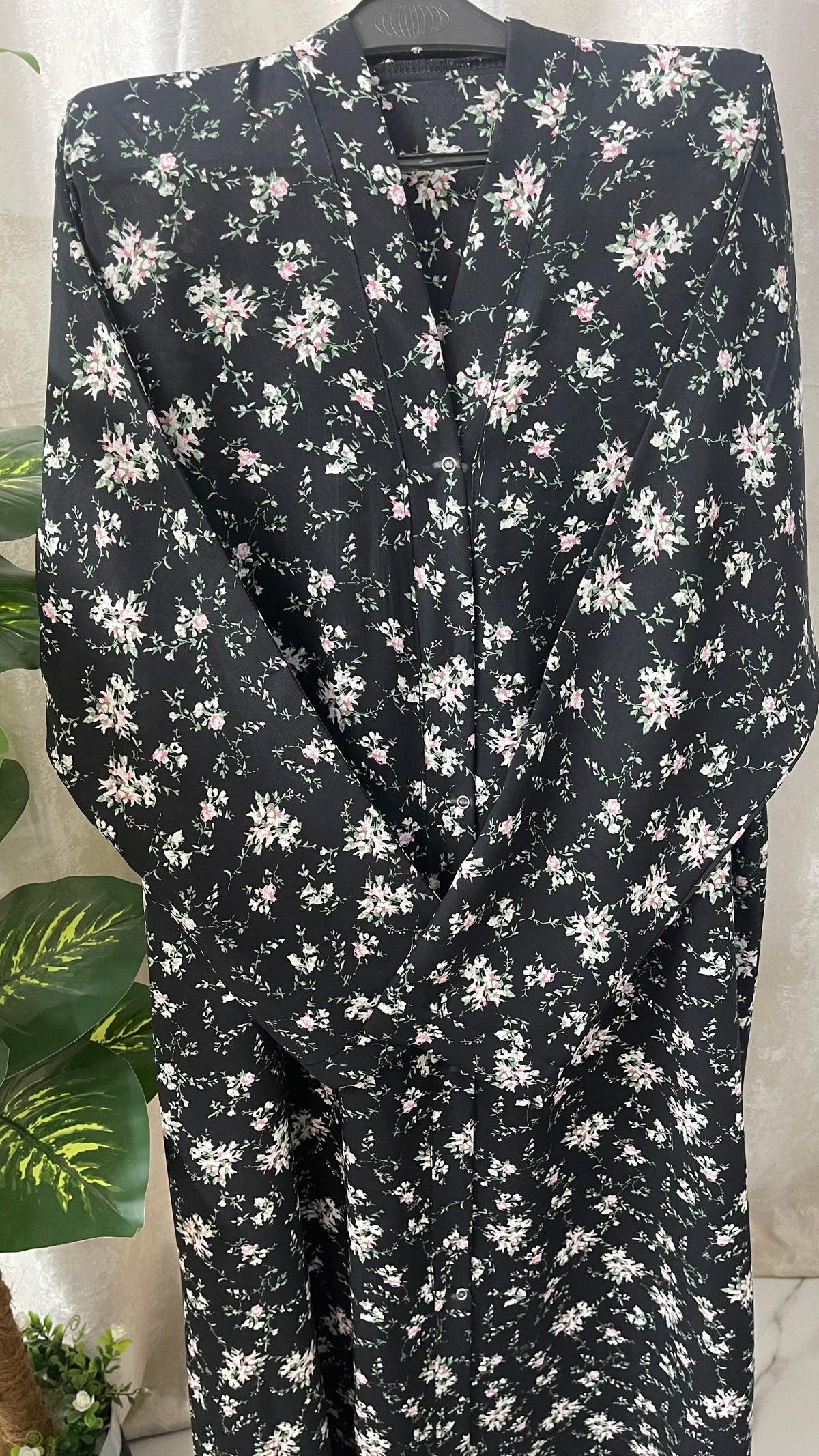 Black With Green pink Flowers