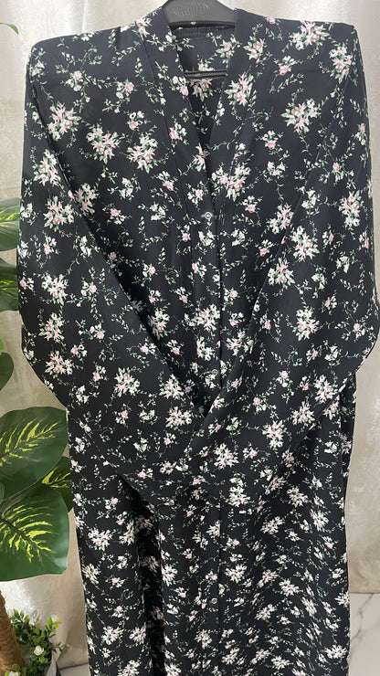 Black With Green pink Flowers